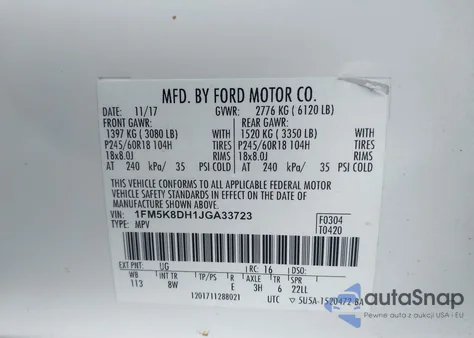 2018 Ford Explorer Xlt z USA, uszkodzony, nr VIN 1FM5K8DH1JGA33723